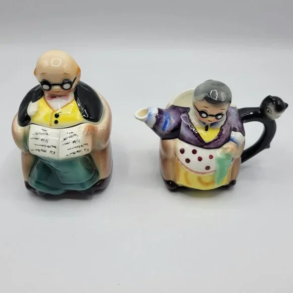 Vintage Hand Painted Japan Grandparents Creamer & Sugar Bowl Set - Picture 7 of 15